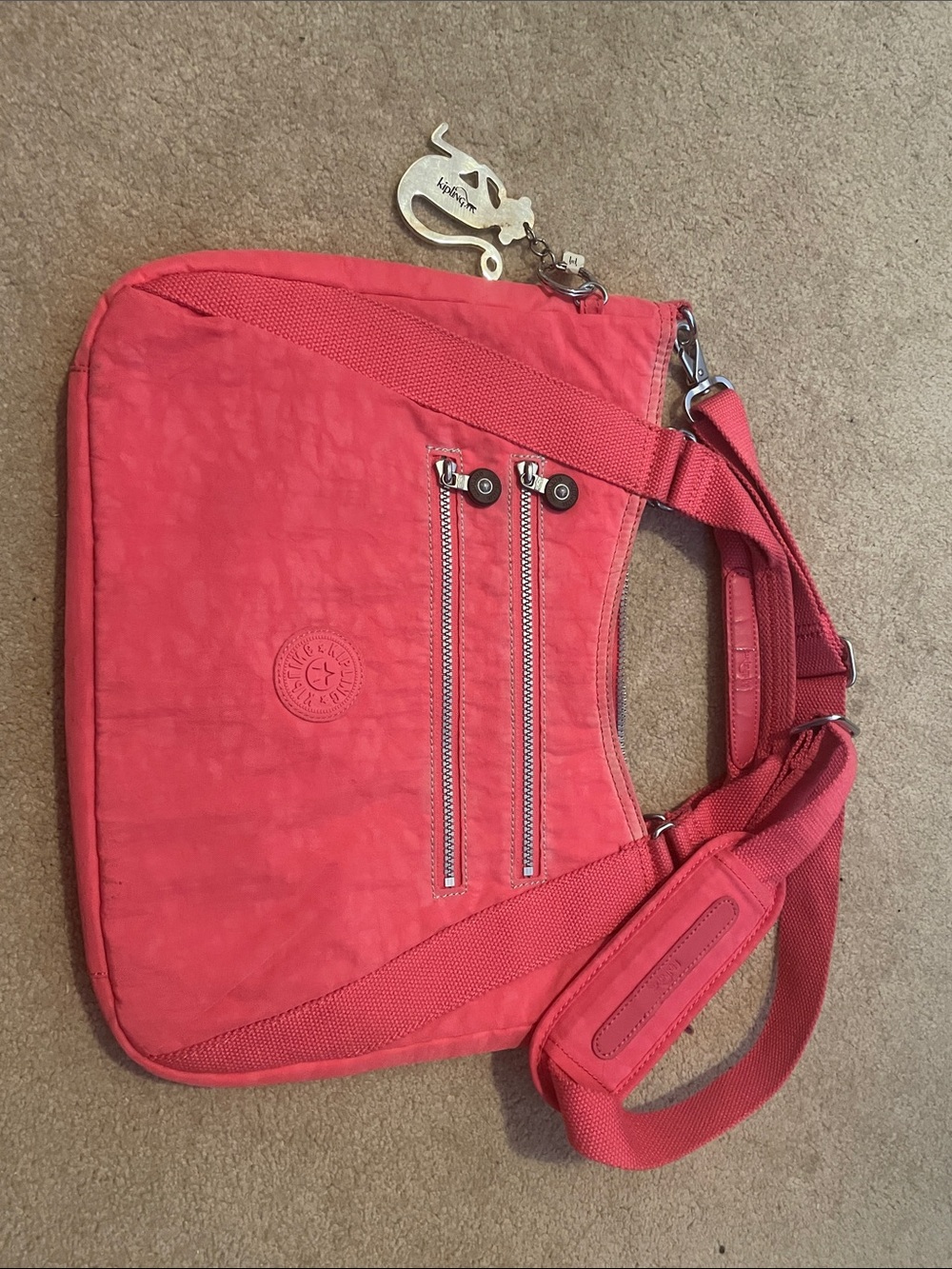 Kipling Pammie Tote Bag – Coral Pink – Nylon – Crossbody/Shoulder Bag